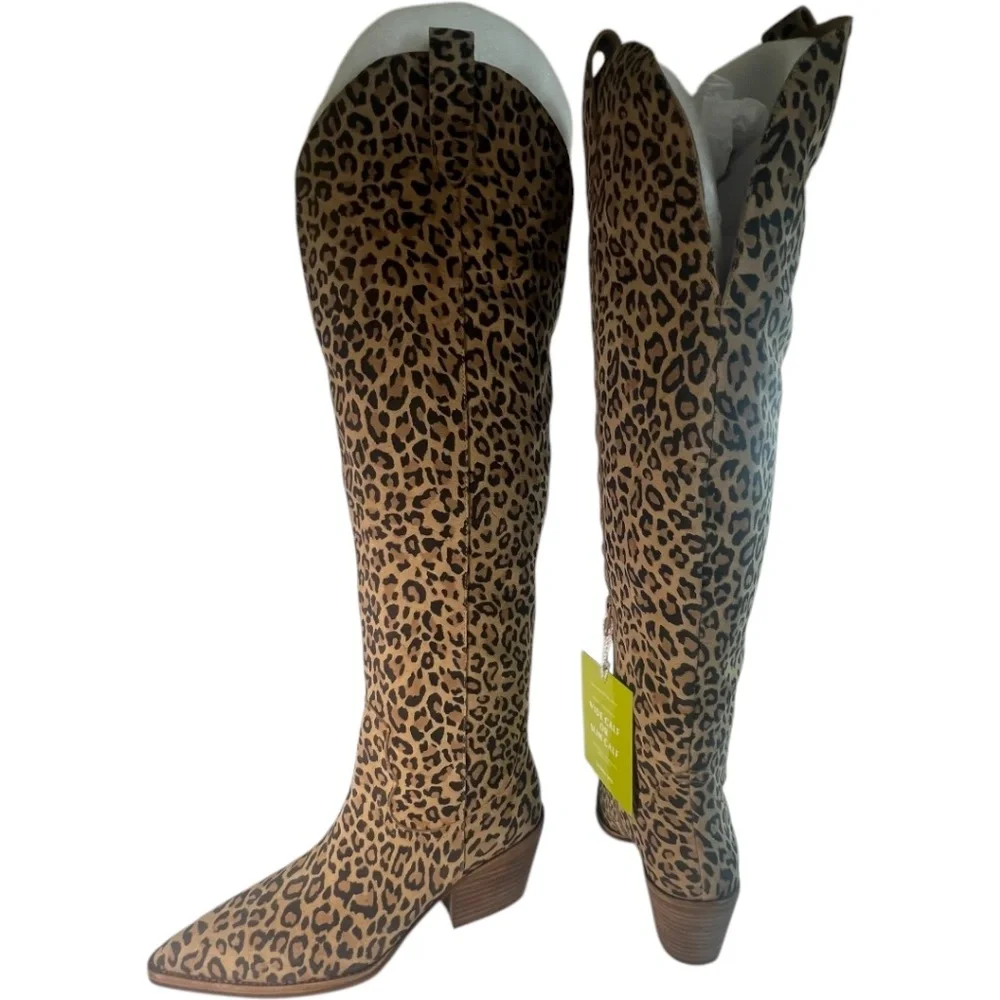 Gianni Bini COLBBIYE Leopard Boots SZ 8.5 Leather Over the Knee New in box